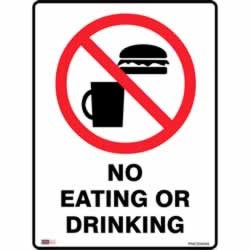 SAFETY SIGNAGE - PROHIBITION No Food Or Drink 450mmx600mm Metal