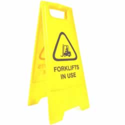 CLEANLINK SAFETY SIGN Forklifts In Use 32x31x65cm Yellow