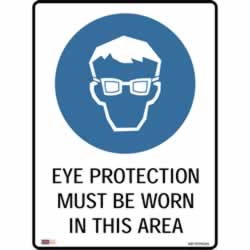 SAFETY SIGNAGE - MANDATORY Eye Protection Must Be Worn 450mmx600mm Polypropylene