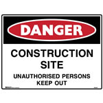 Brady Danger Sign Construction Site Polypropylene
